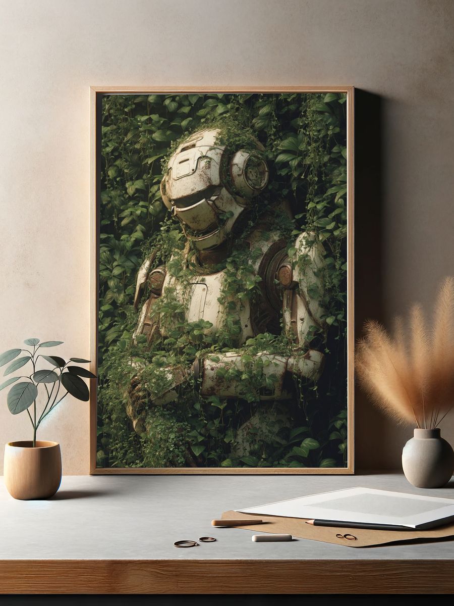 Overgrown Robot Portrait Print. — room view 2