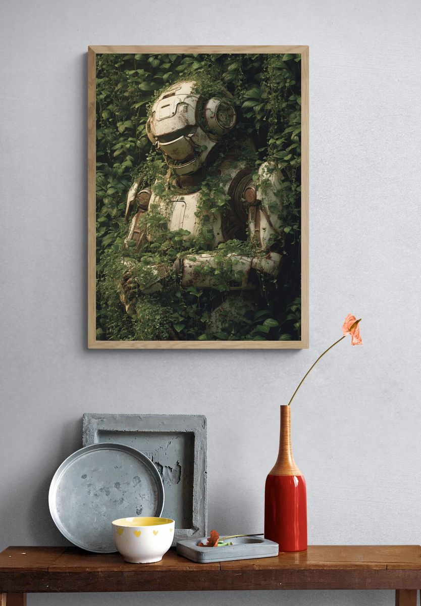Overgrown Robot Portrait Print. — room view 3