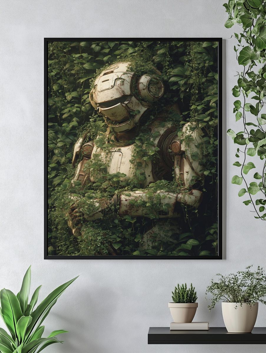 Overgrown Robot Portrait Print. — room view 4