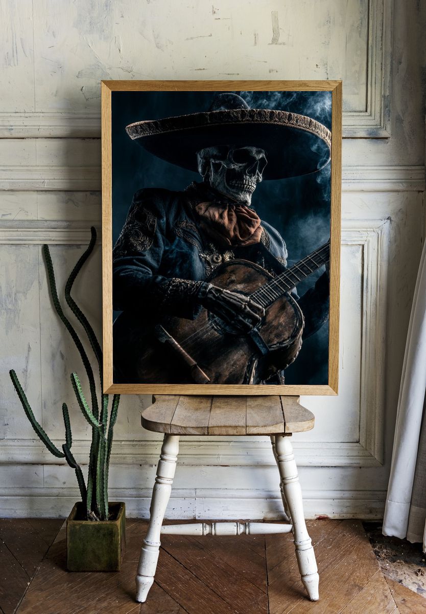 Skeleton Mariachi Guitar Poster. — room view 1