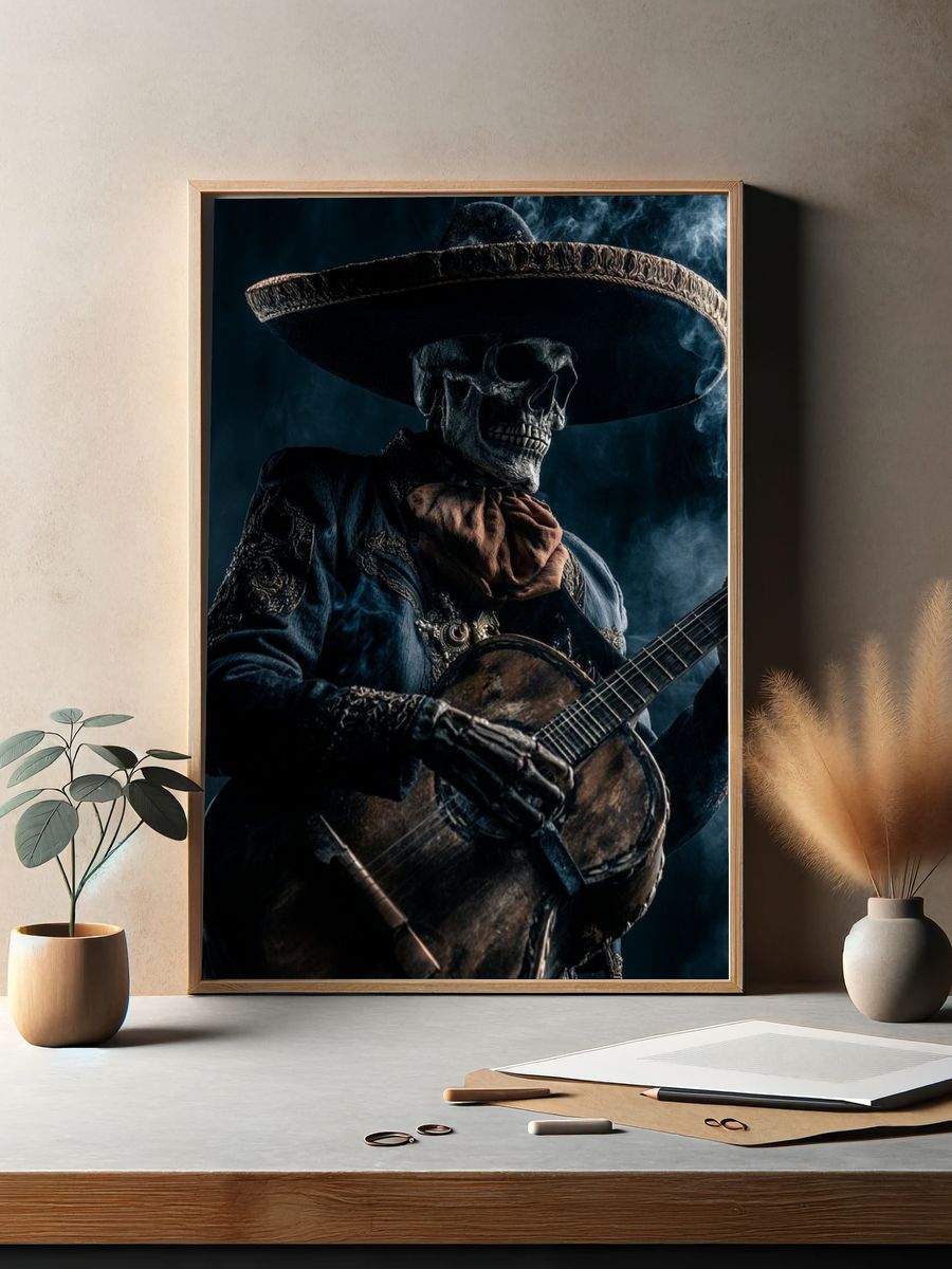 Skeleton Mariachi Guitar Poster. — room view 2