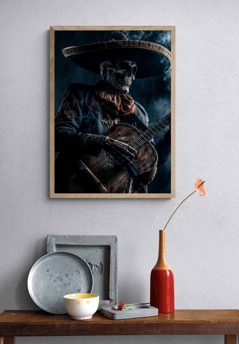 Skeleton Mariachi Guitar Poster. — room view 3
