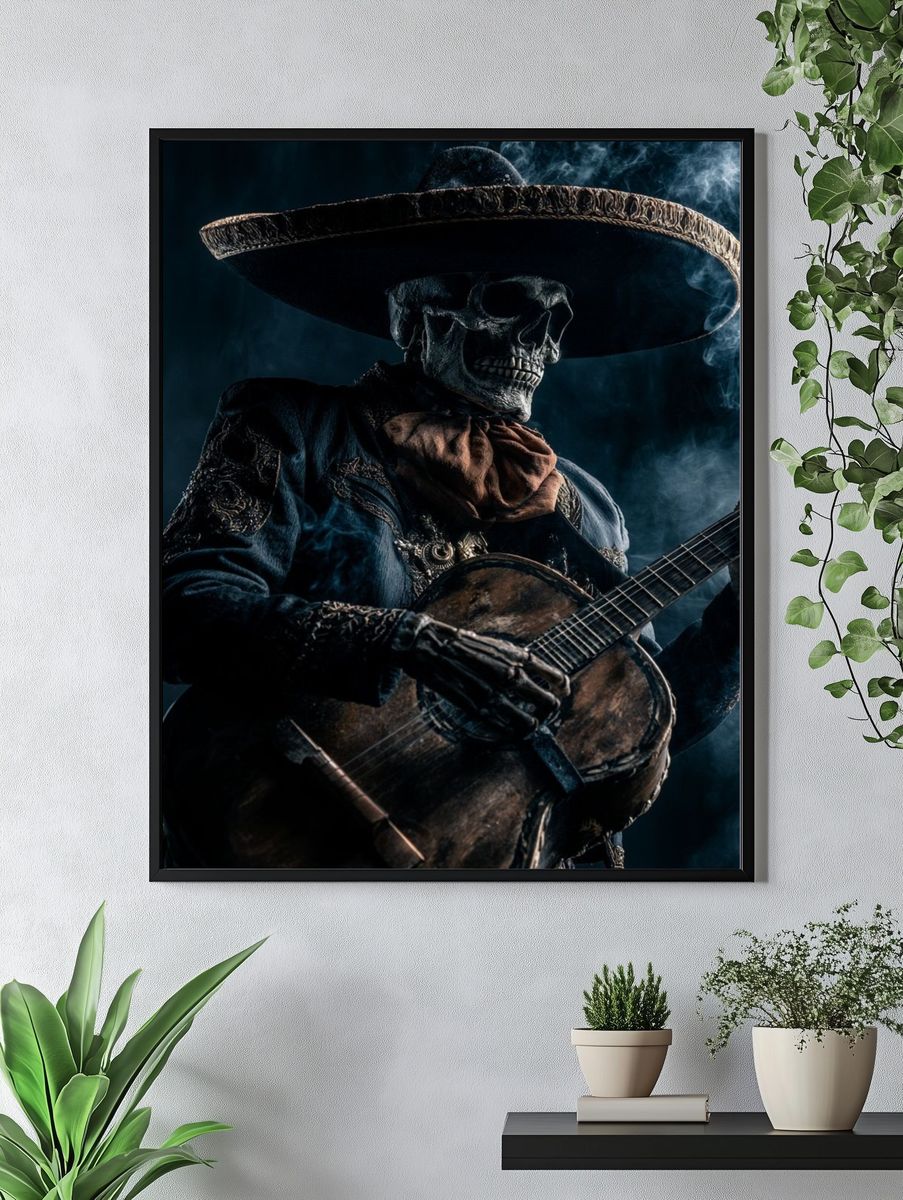 Skeleton Mariachi Guitar Poster. — room view 4