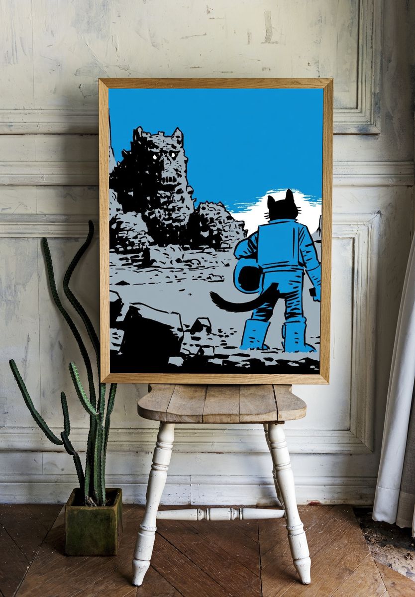 Cat Astronaut Moonscape Poster. room preview