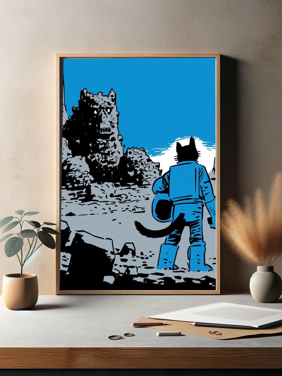 Cat Astronaut Moonscape Poster. — room view 2