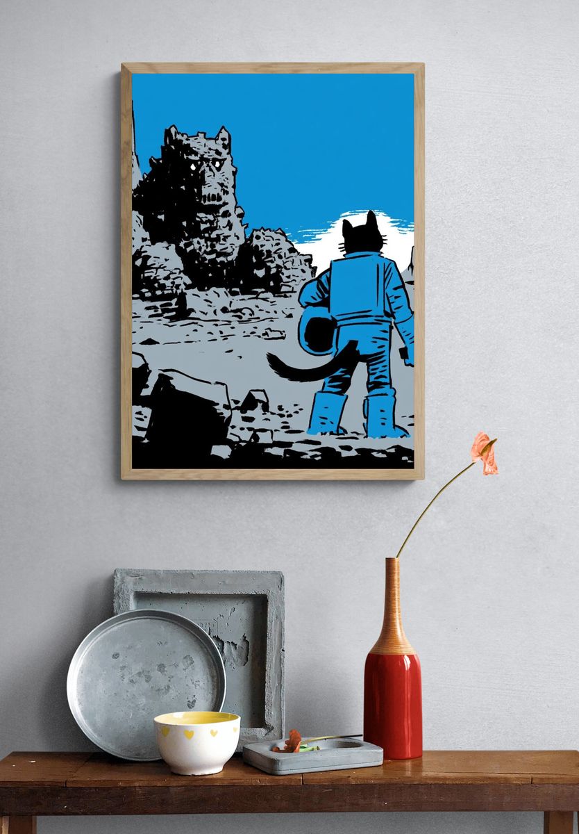 Cat Astronaut Moonscape Poster. — room view 3