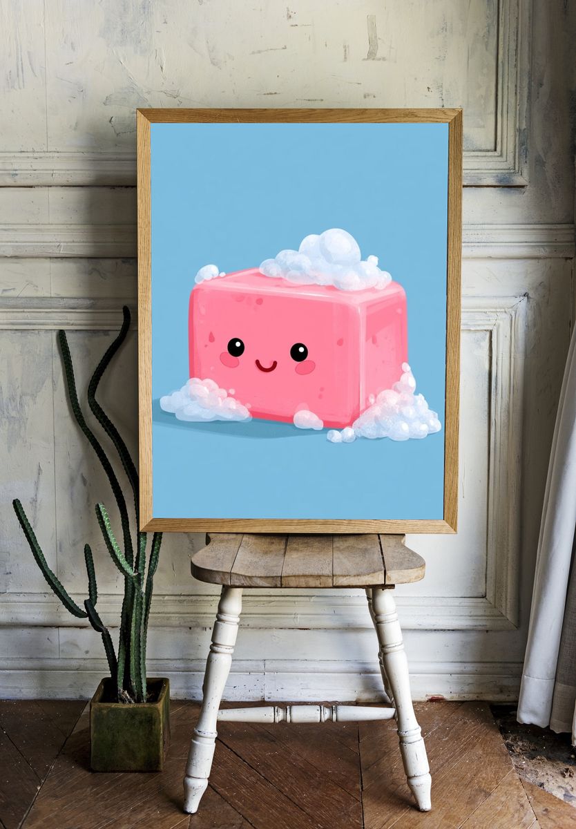 Cute Soap Cube Cartoon Print. room preview