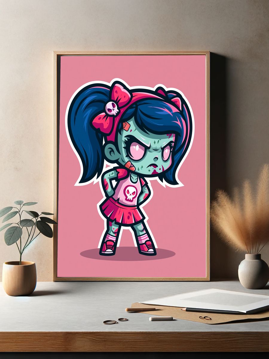 Zombie Girl Cartoon Print. — room view 2