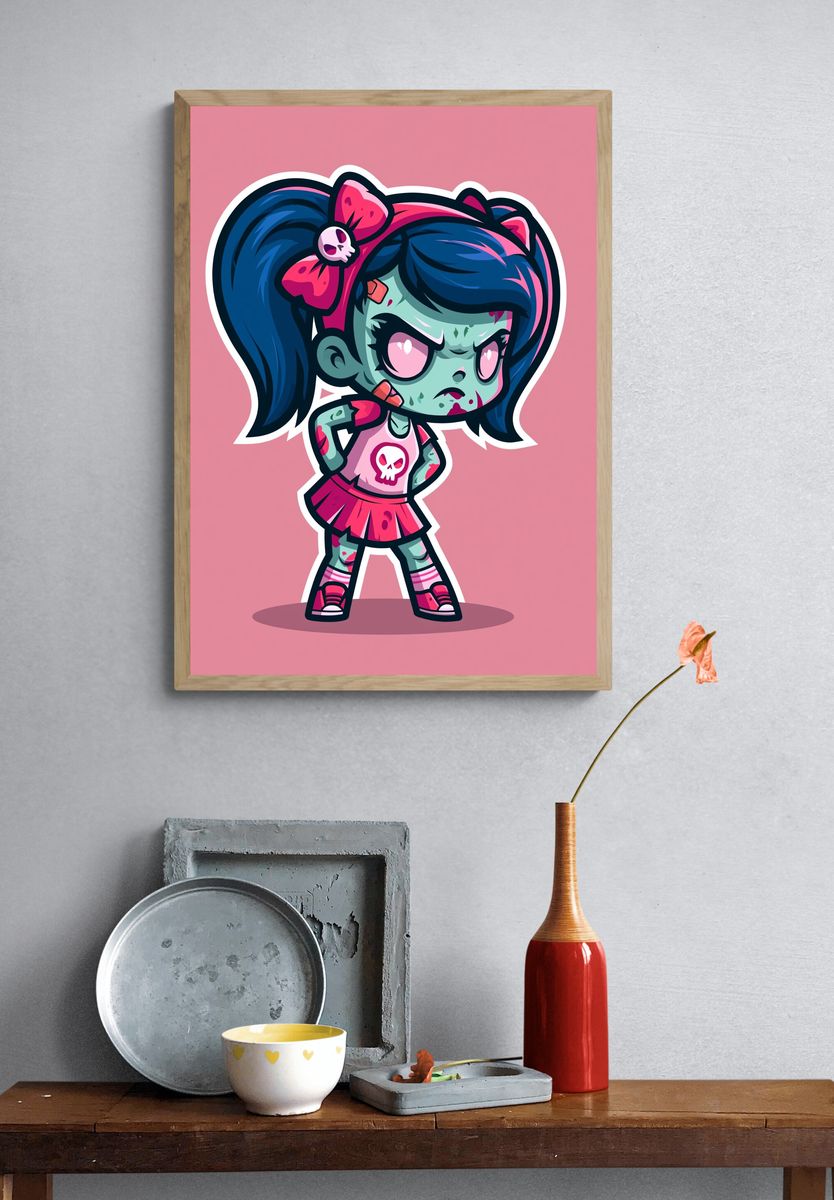 Zombie Girl Cartoon Print. — room view 3