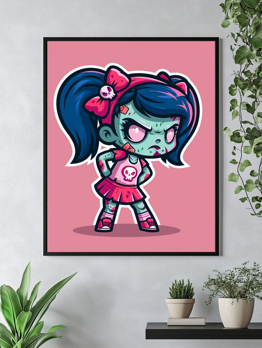 Zombie Girl Cartoon Print. — room view 4