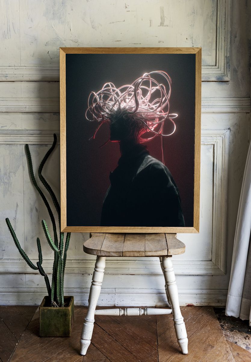 Neon Surreal Portrait Print. — room view 1