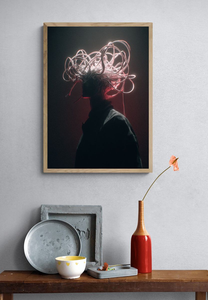 Neon Surreal Portrait Print. — room view 3