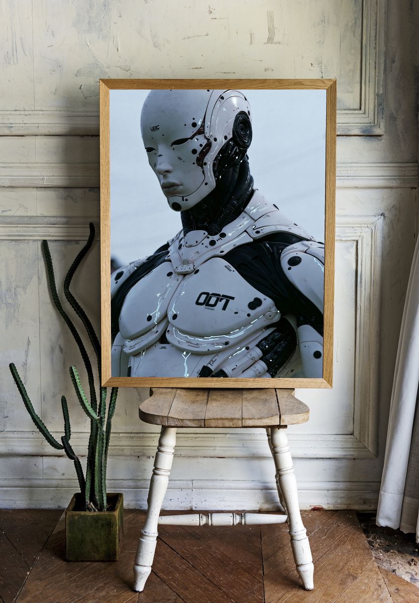 Cybernetic Android Portrait Print. room preview