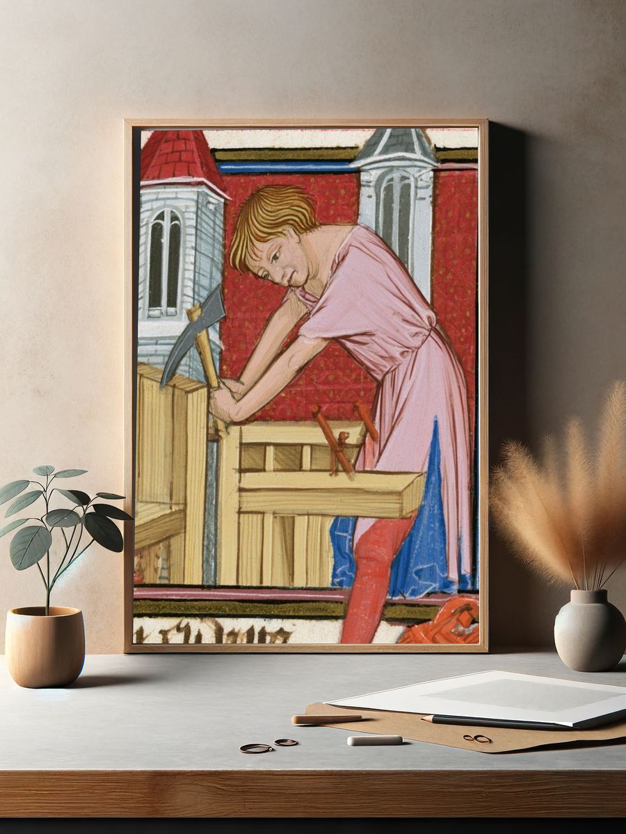 Medieval Carpenter Illustration Poster. — room view 2