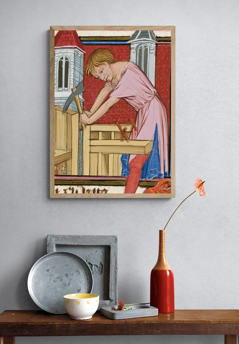 Medieval Carpenter Illustration Poster. — room view 3
