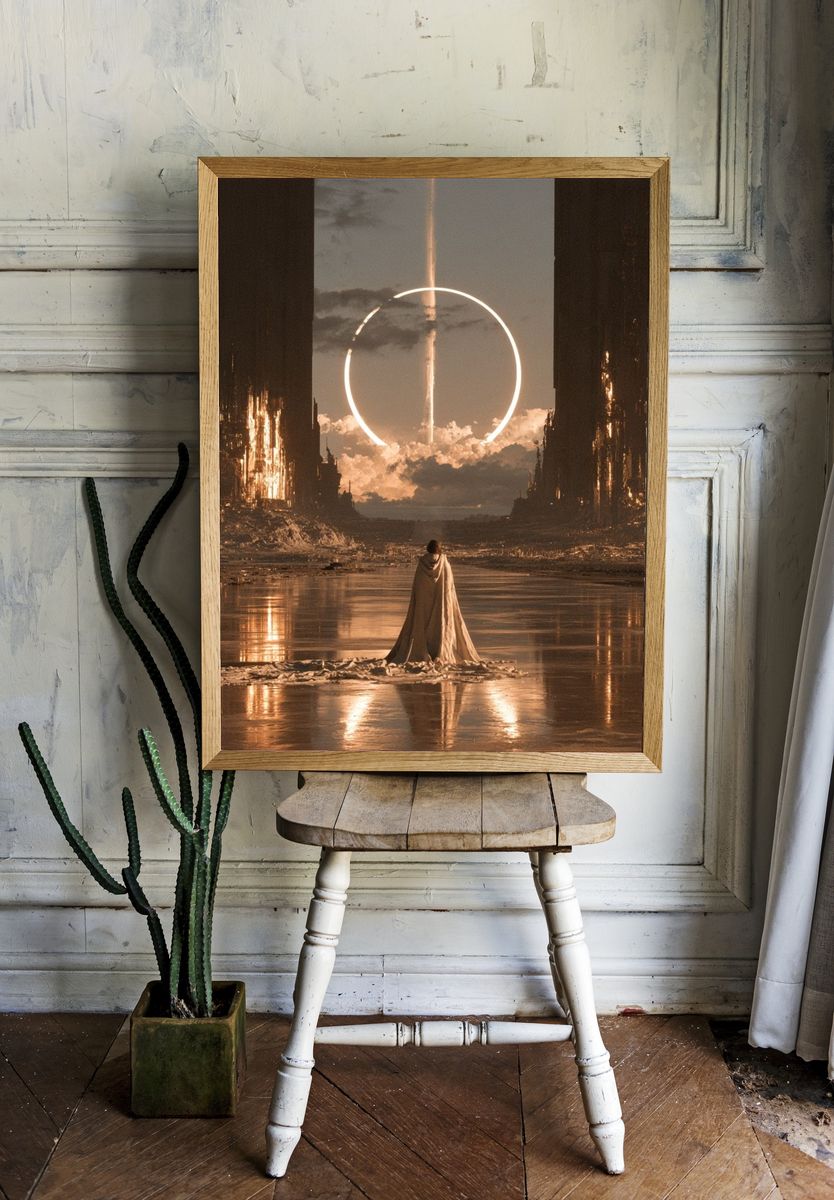Celestial Portal Surrealism Print. room preview
