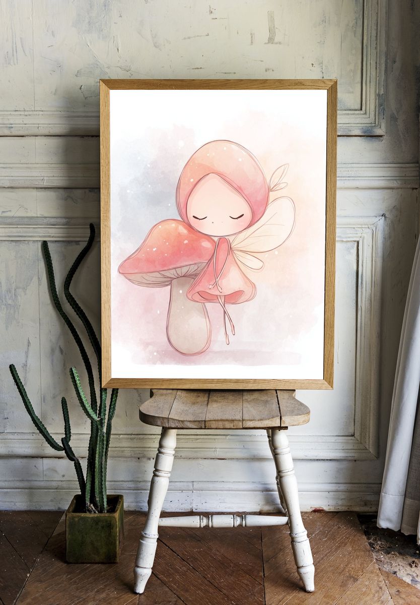 Mushroom Fairy Watercolor Print. — room view 1