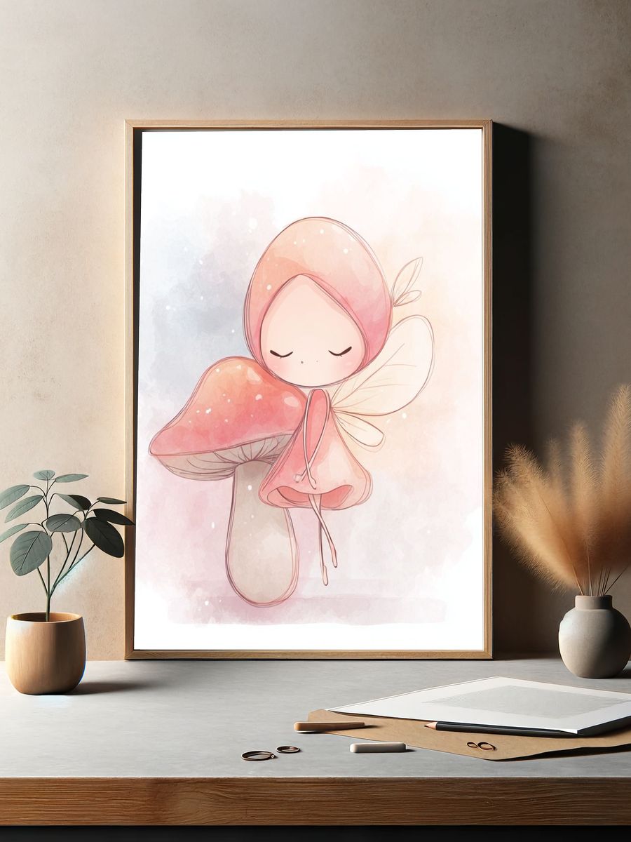 Mushroom Fairy Watercolor Print. — room view 2