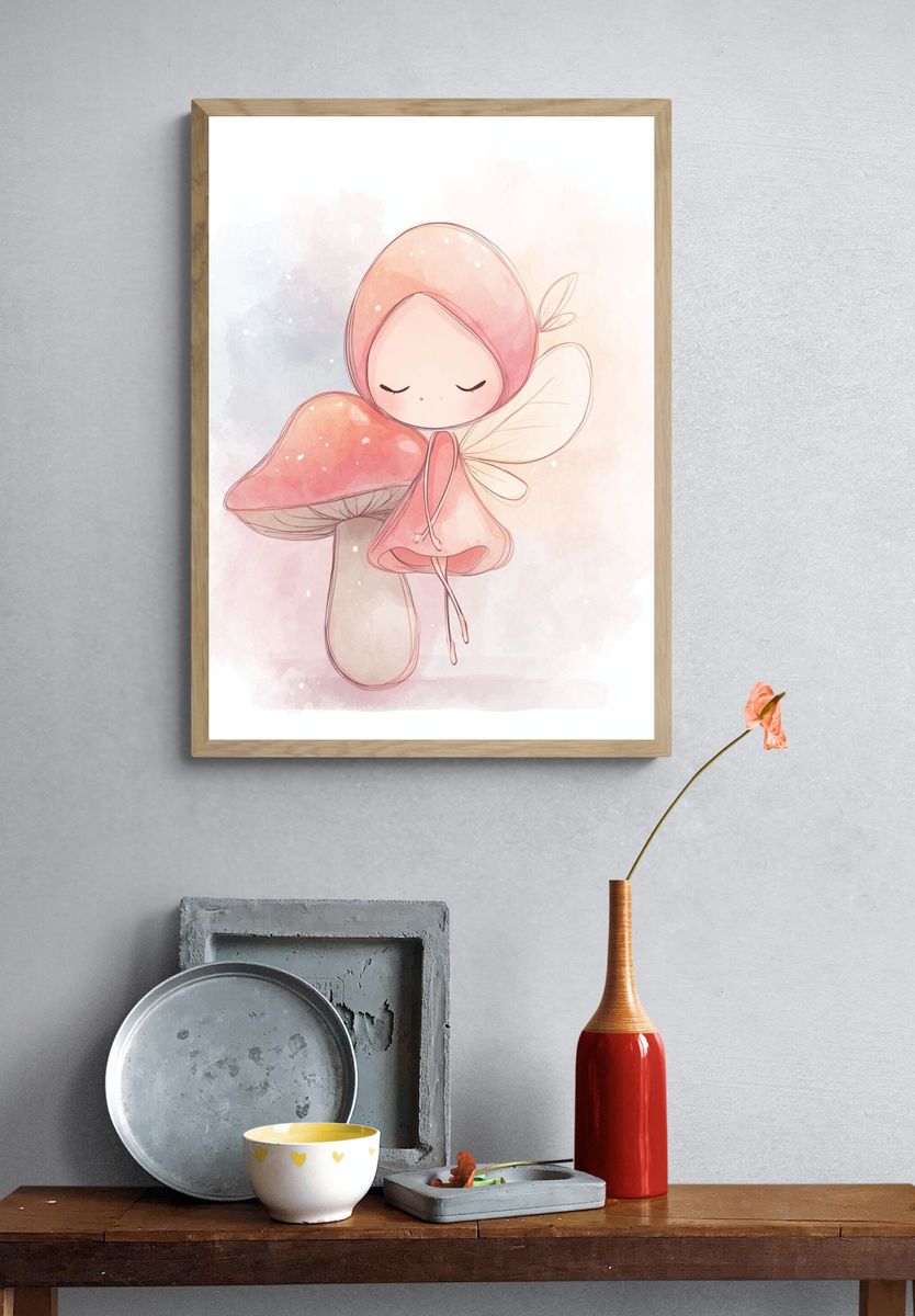 Mushroom Fairy Watercolor Print. — room view 3