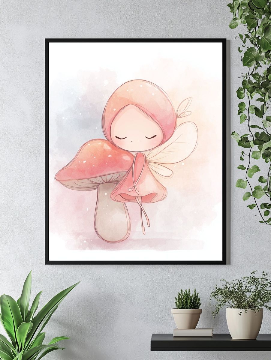 Mushroom Fairy Watercolor Print. — room view 4