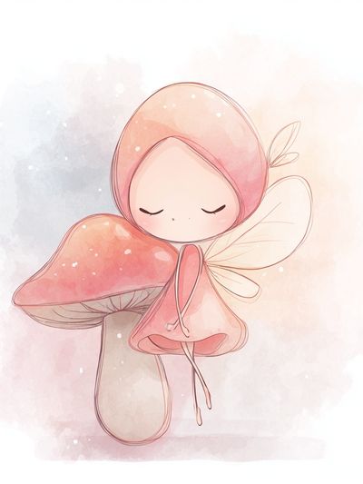 Mushroom Fairy Watercolor Print. poster print