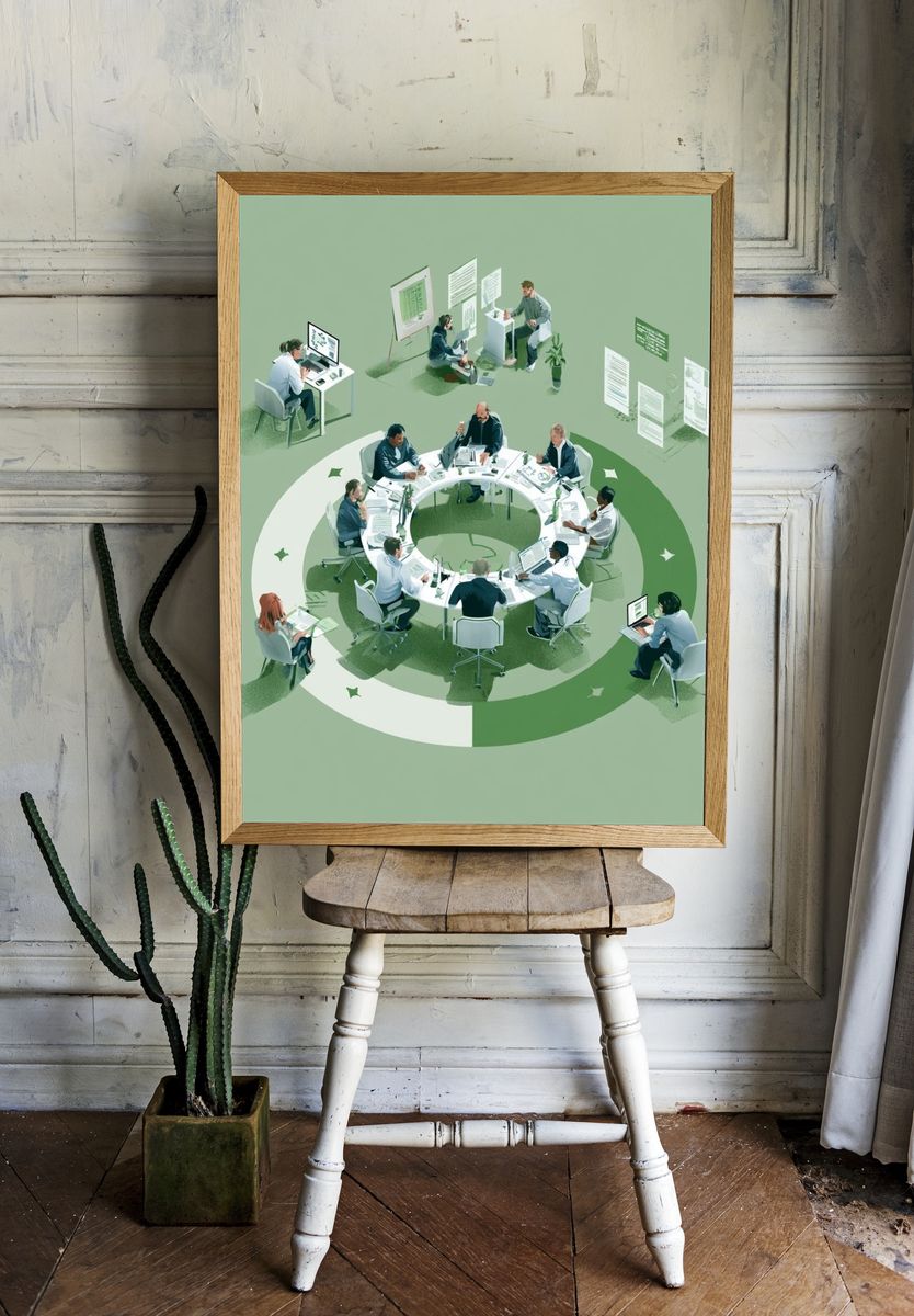 Collaborative Office Meeting Illustration Poster. room preview