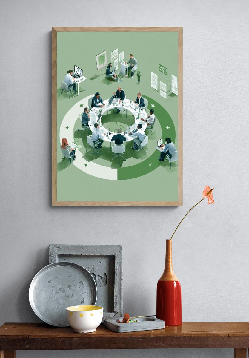 Collaborative Office Meeting Illustration Poster. — room view 3