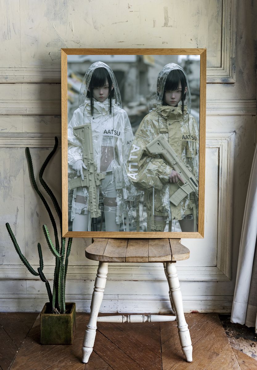 Cyberpunk Twins Portrait Print. room preview