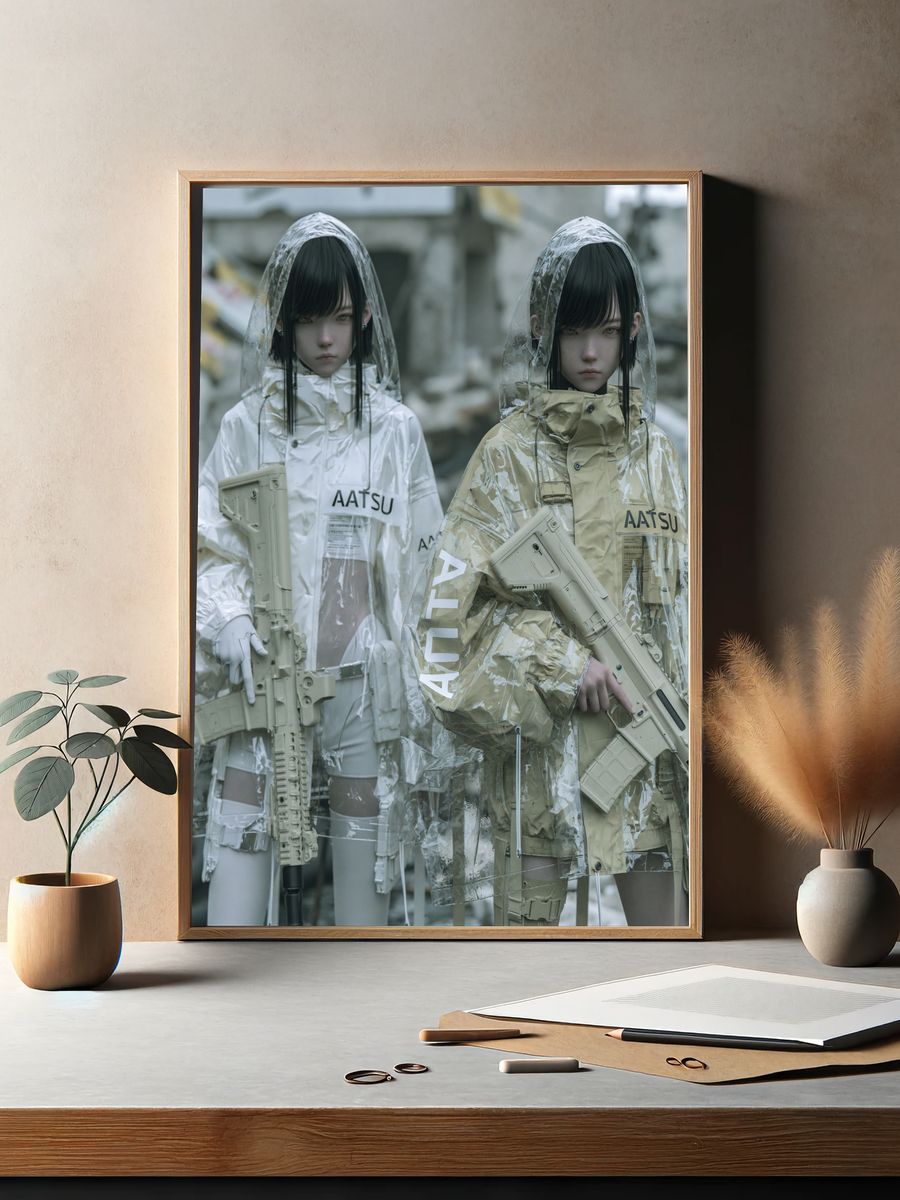 Cyberpunk Twins Portrait Print. — room view 2