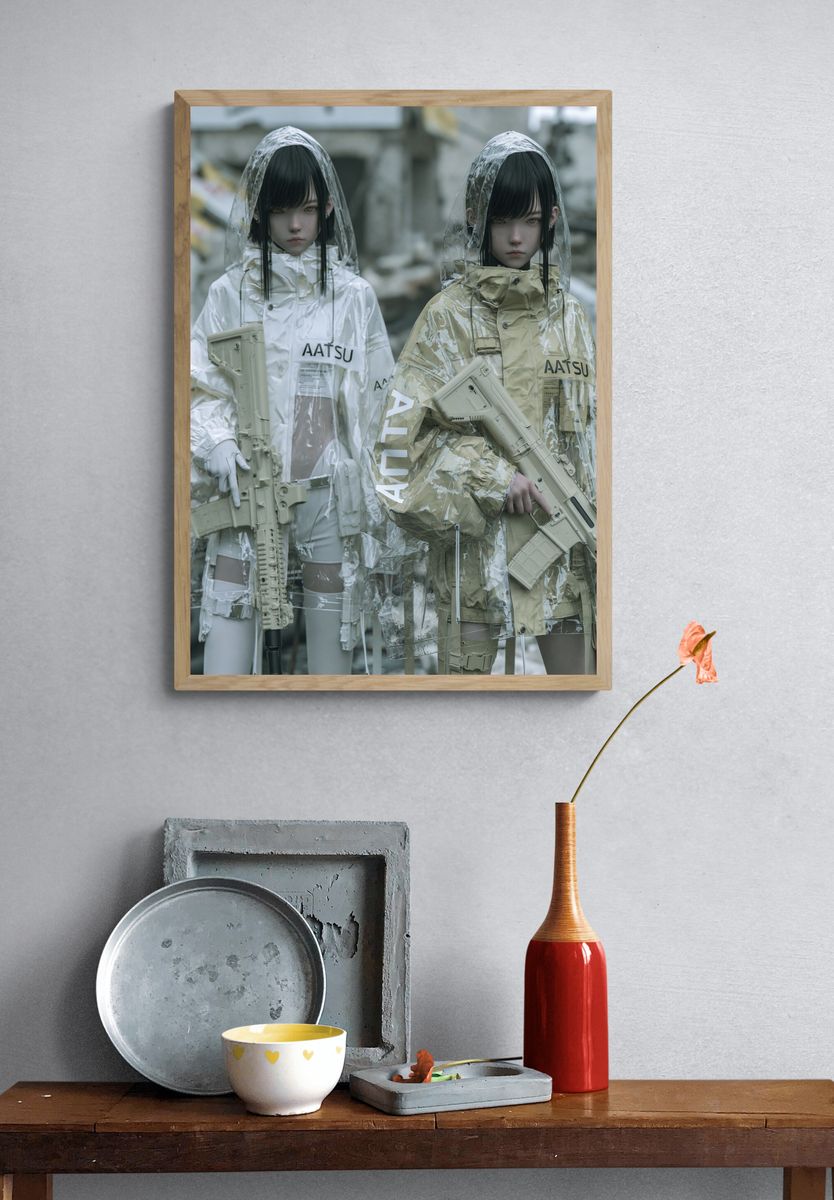 Cyberpunk Twins Portrait Print. — room view 3