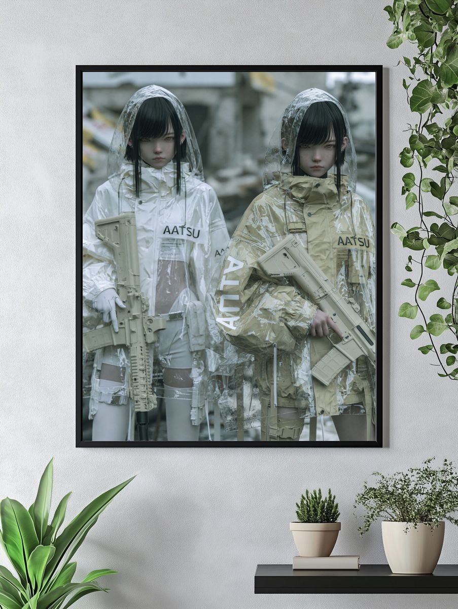 Cyberpunk Twins Portrait Print. — room view 4