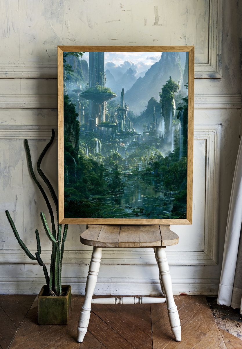Futuristic Jungle Valley Print. room preview