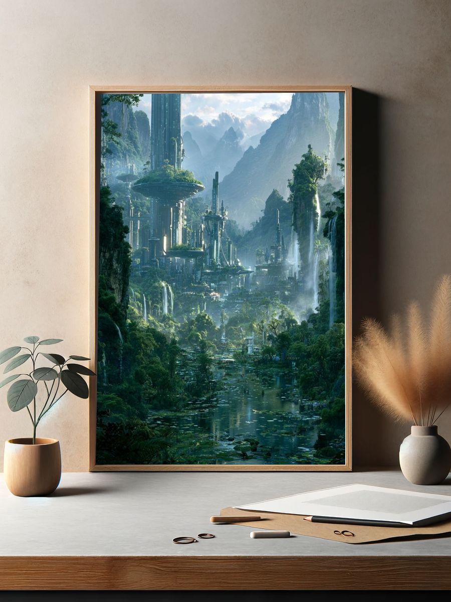 Futuristic Jungle Valley Print. — room view 2
