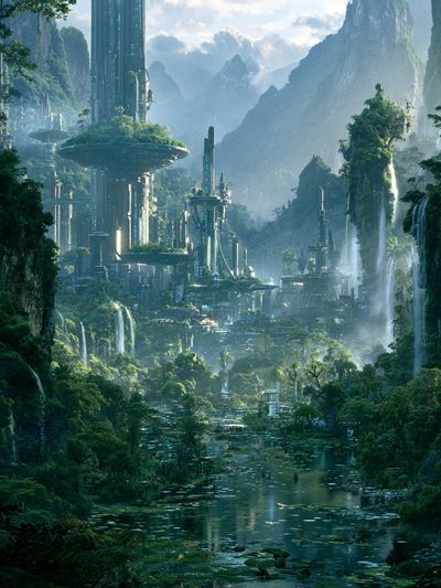 Futuristic Jungle Valley Print.