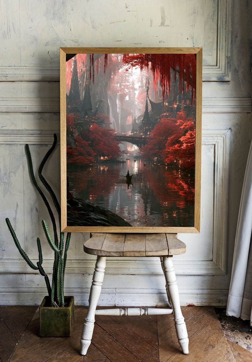 Mystic Red Forest — Fantasy Print. — room view 1