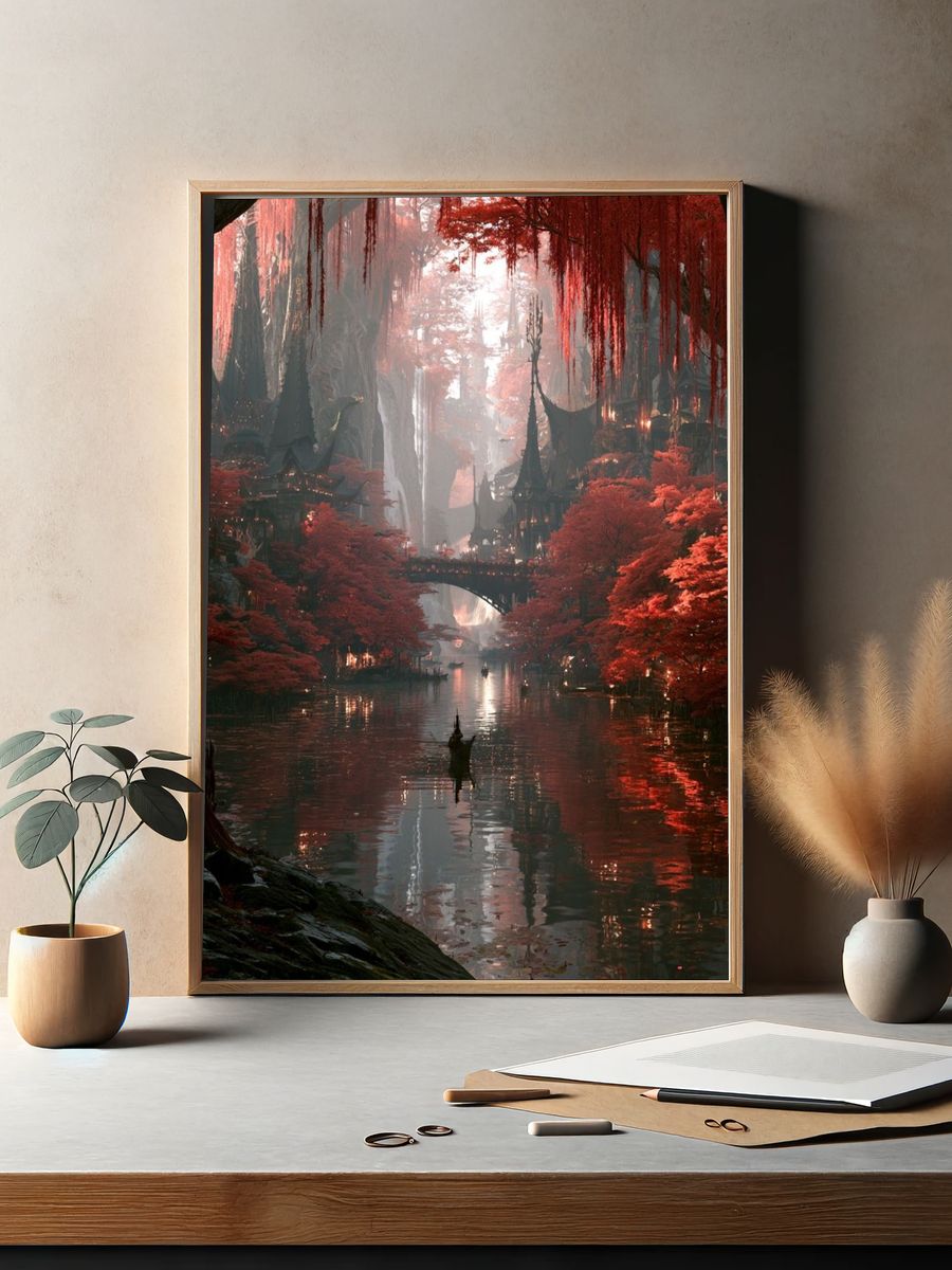 Mystic Red Forest — Fantasy Print. — room view 2