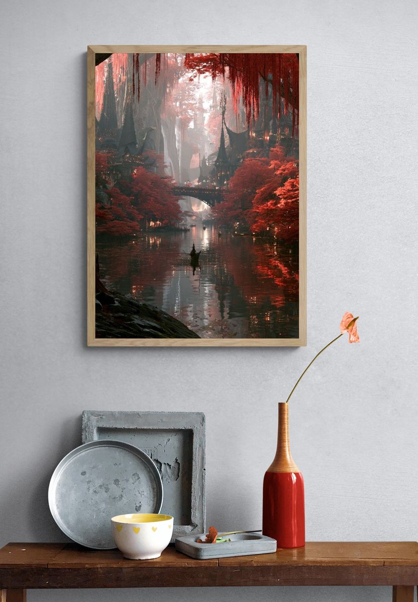 Mystic Red Forest — Fantasy Print. — room view 3