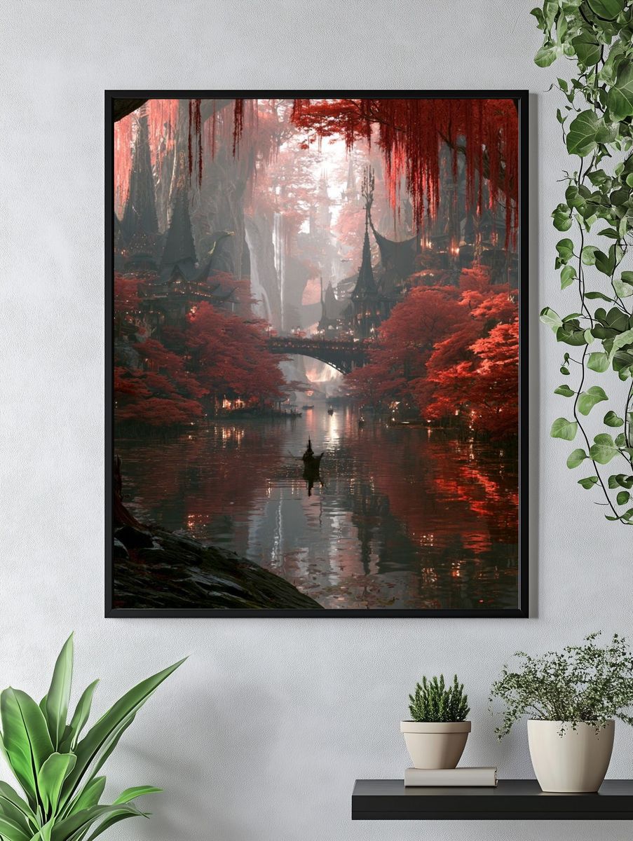 Mystic Red Forest — Fantasy Print. — room view 4