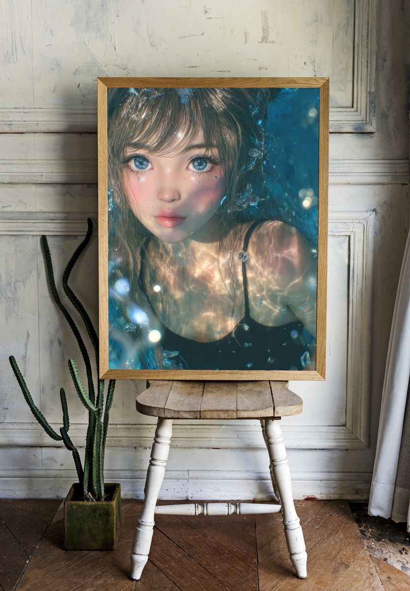 Underwater Portrait Digital Art Print. — room view 1