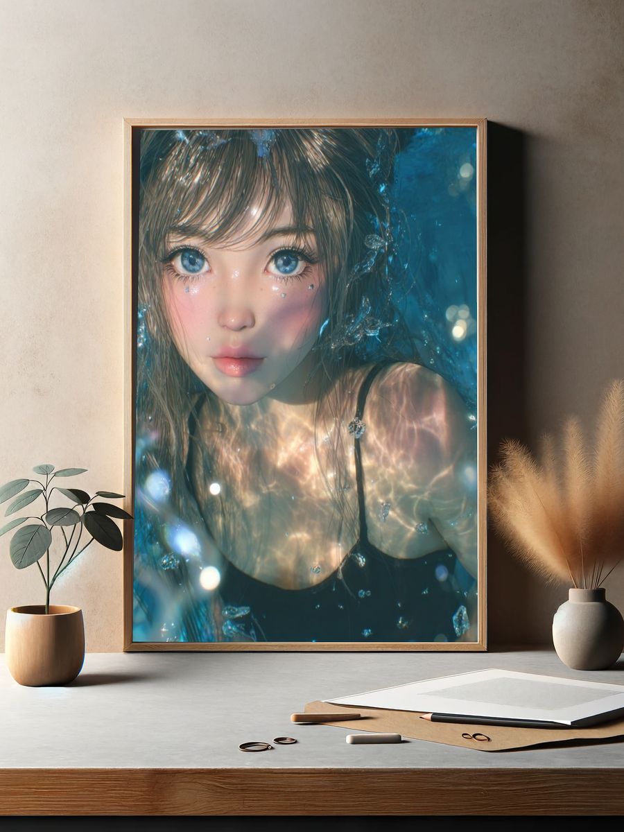 Underwater Portrait Digital Art Print. — room view 2