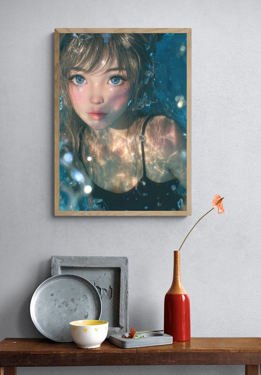 Underwater Portrait Digital Art Print. — room view 3