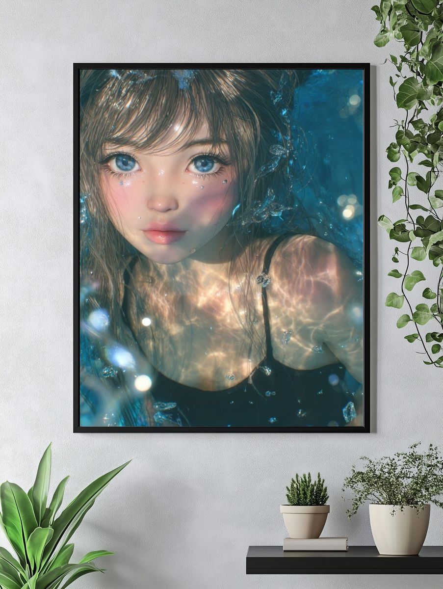 Underwater Portrait Digital Art Print. — room view 4