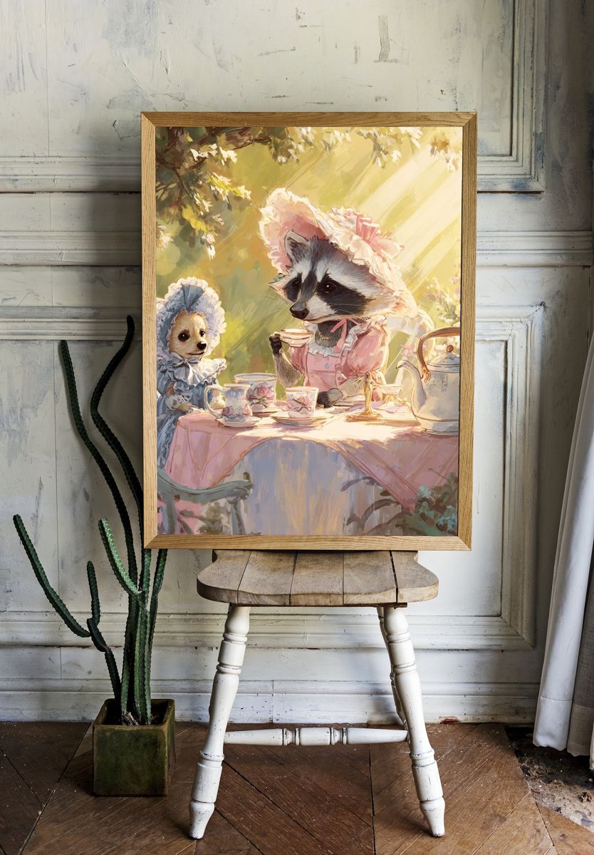 Garden Tea Party Animals Illustration Poster. — room view 1