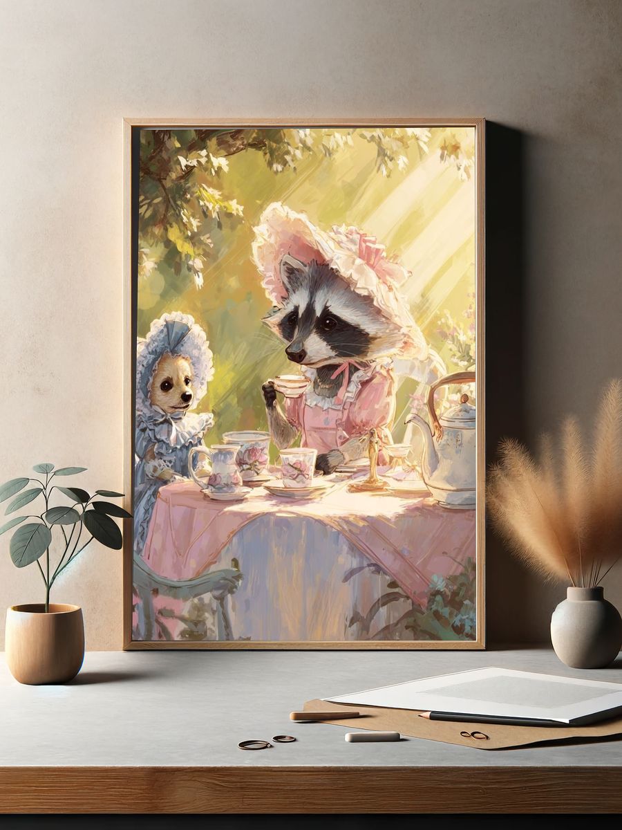 Garden Tea Party Animals Illustration Poster. — room view 2