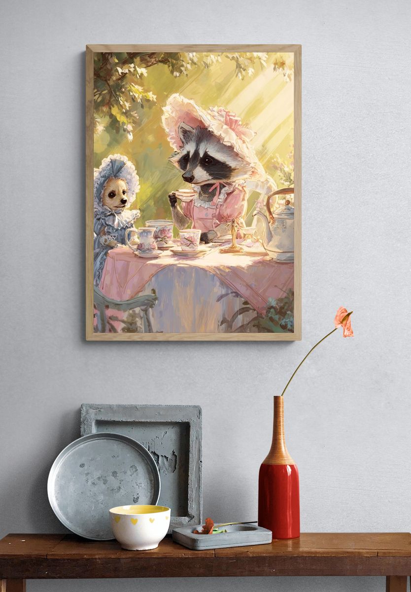 Garden Tea Party Animals Illustration Poster. — room view 3