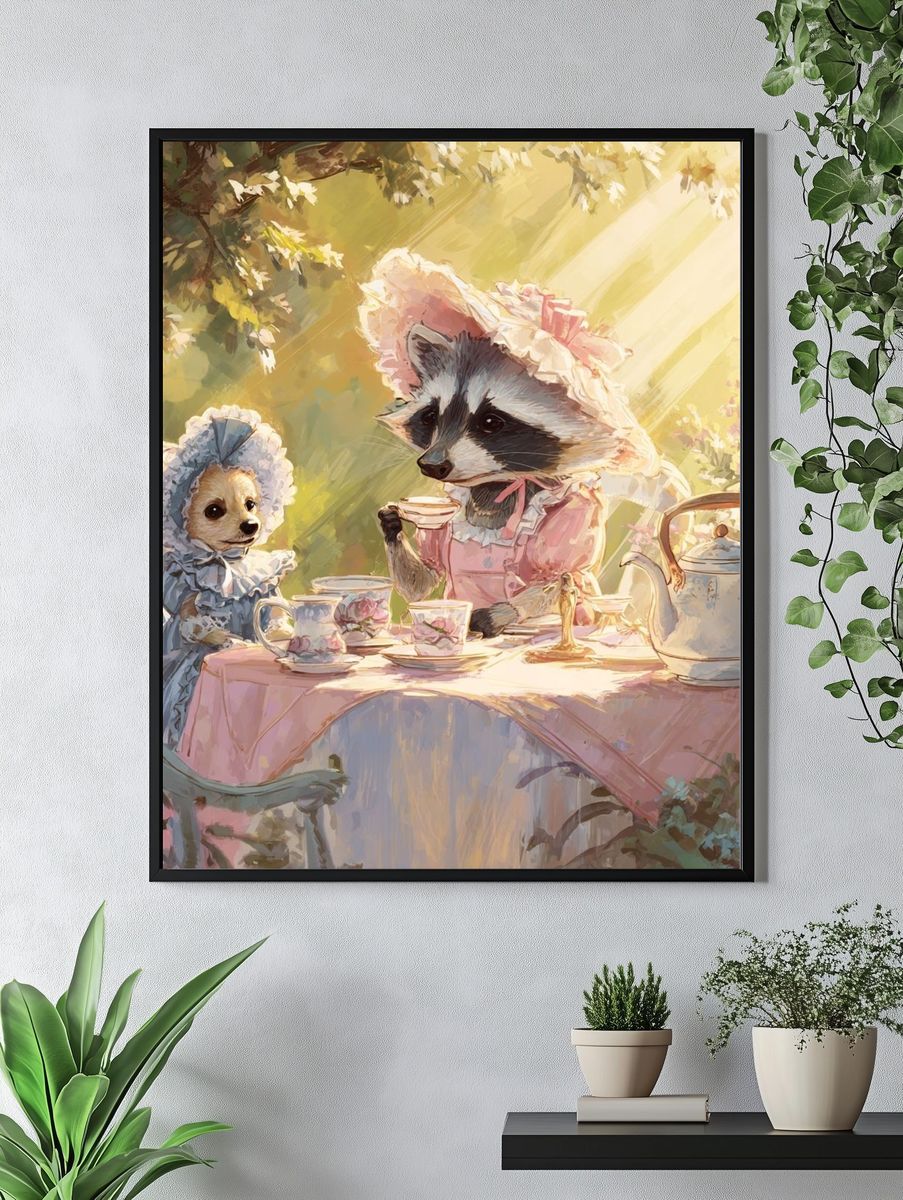 Garden Tea Party Animals Illustration Poster. — room view 4