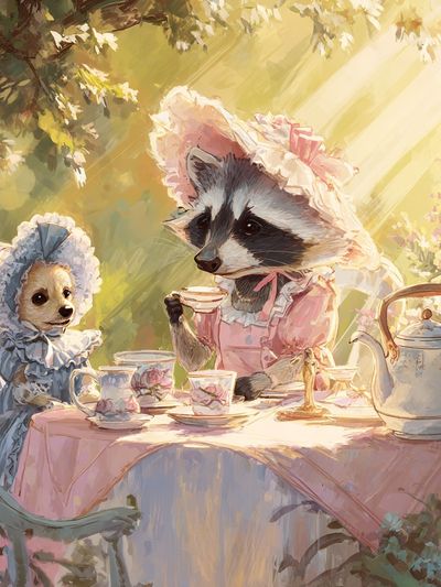 Garden Tea Party Animals Illustration Poster. poster print