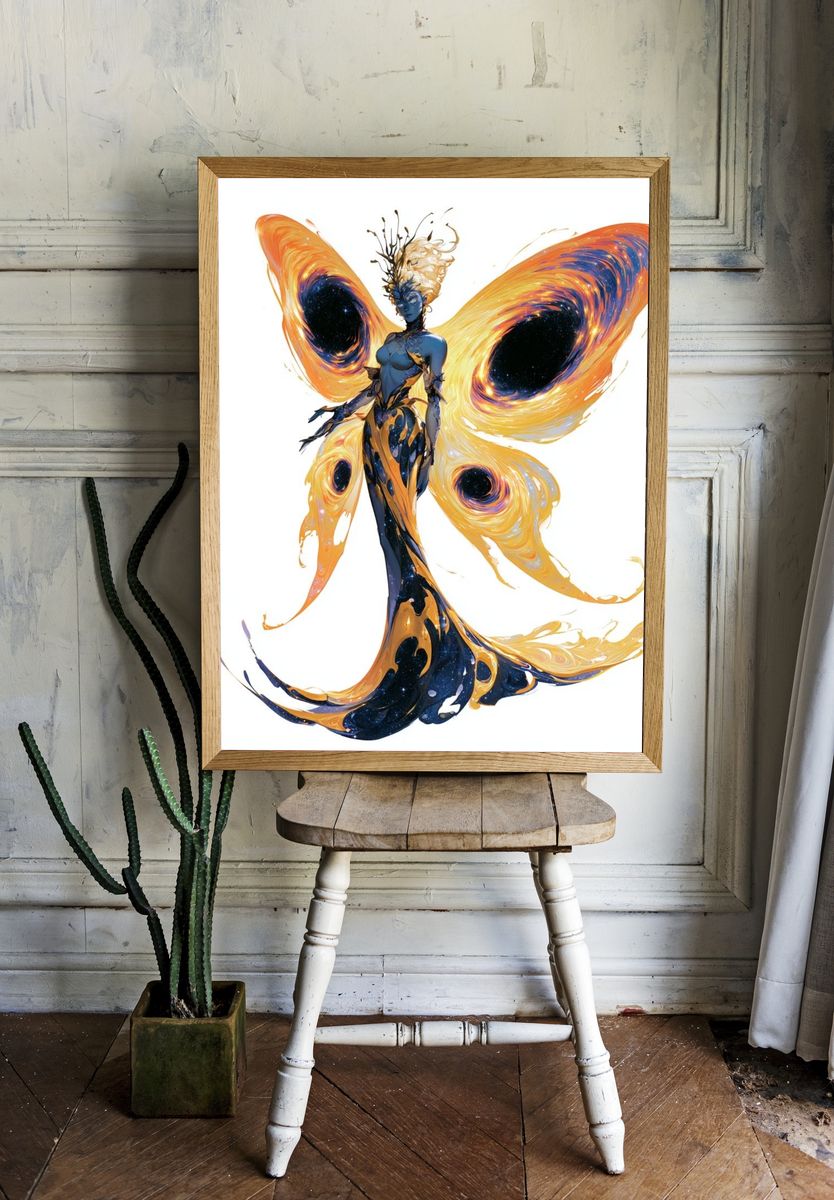 Cosmic Butterfly Woman Illustration Poster. room preview