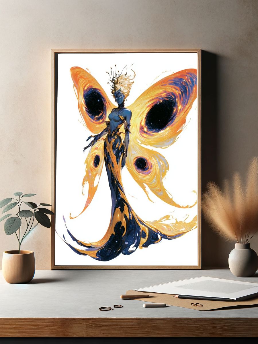Cosmic Butterfly Woman Illustration Poster. — room view 2