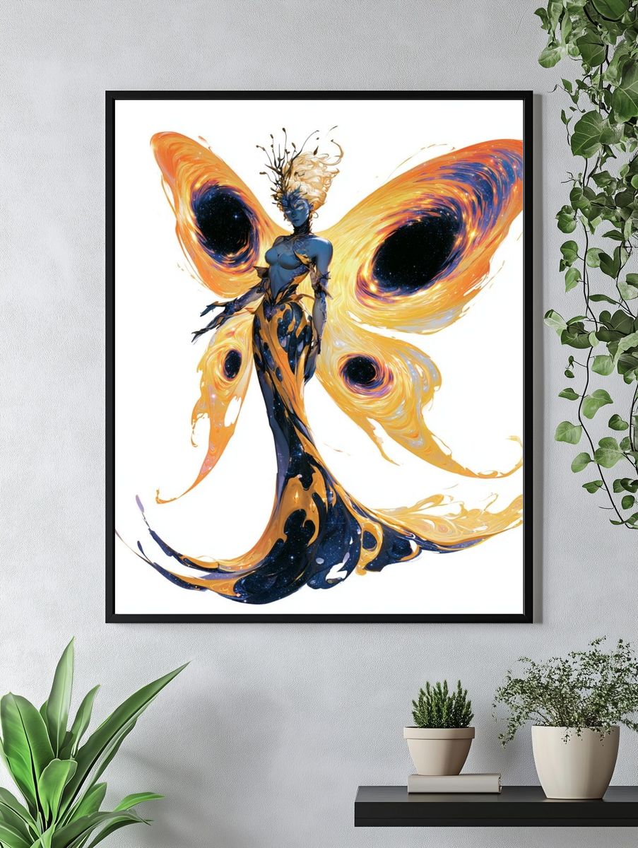 Cosmic Butterfly Woman Illustration Poster. — room view 4